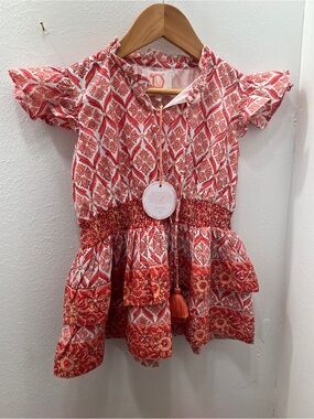 Victoria Dunn Coral Patterned Smocked Waist Dress